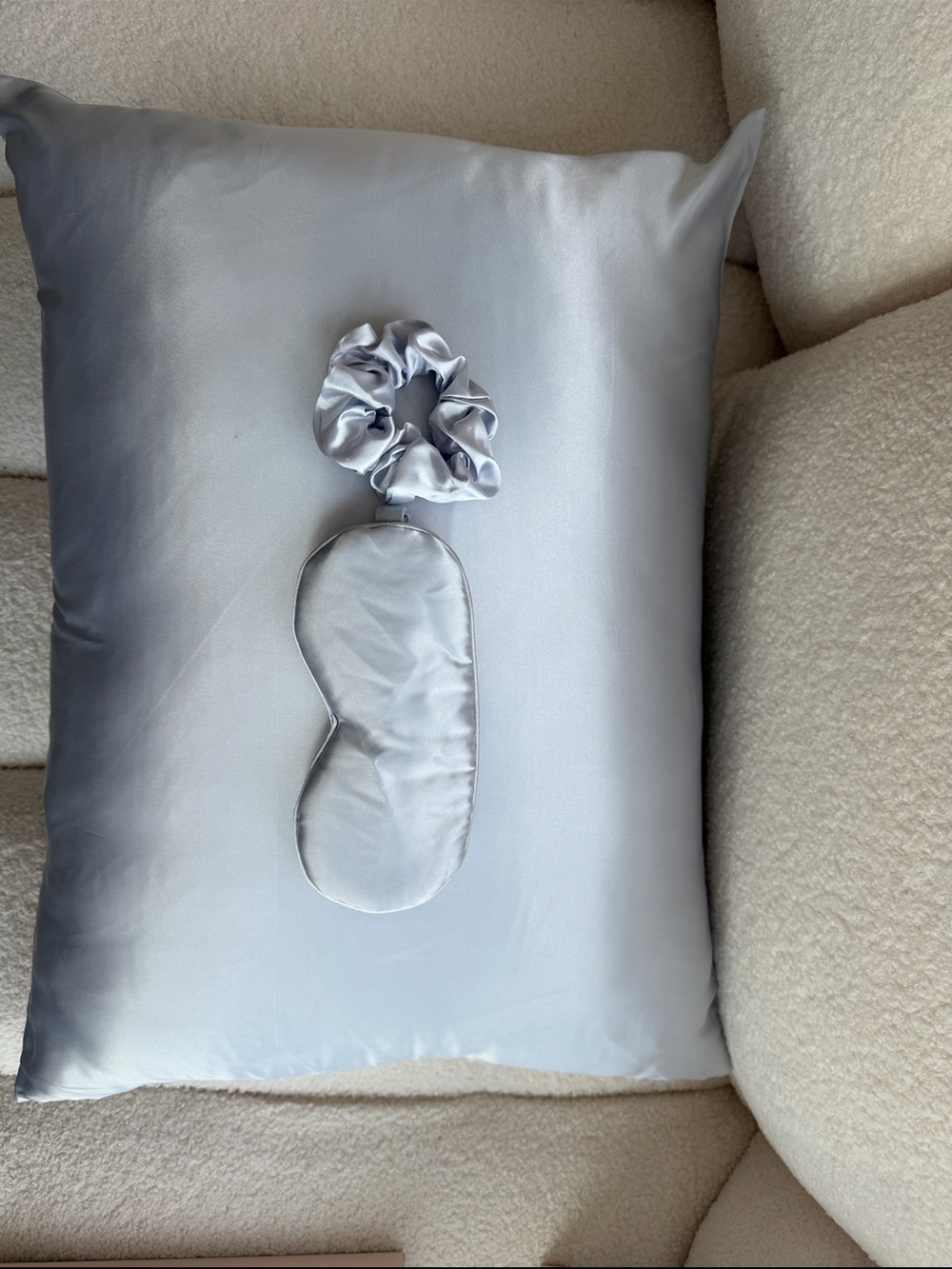 Silky Light Gray Pillowcase Set with Matching Eye Mask and Scrunchie